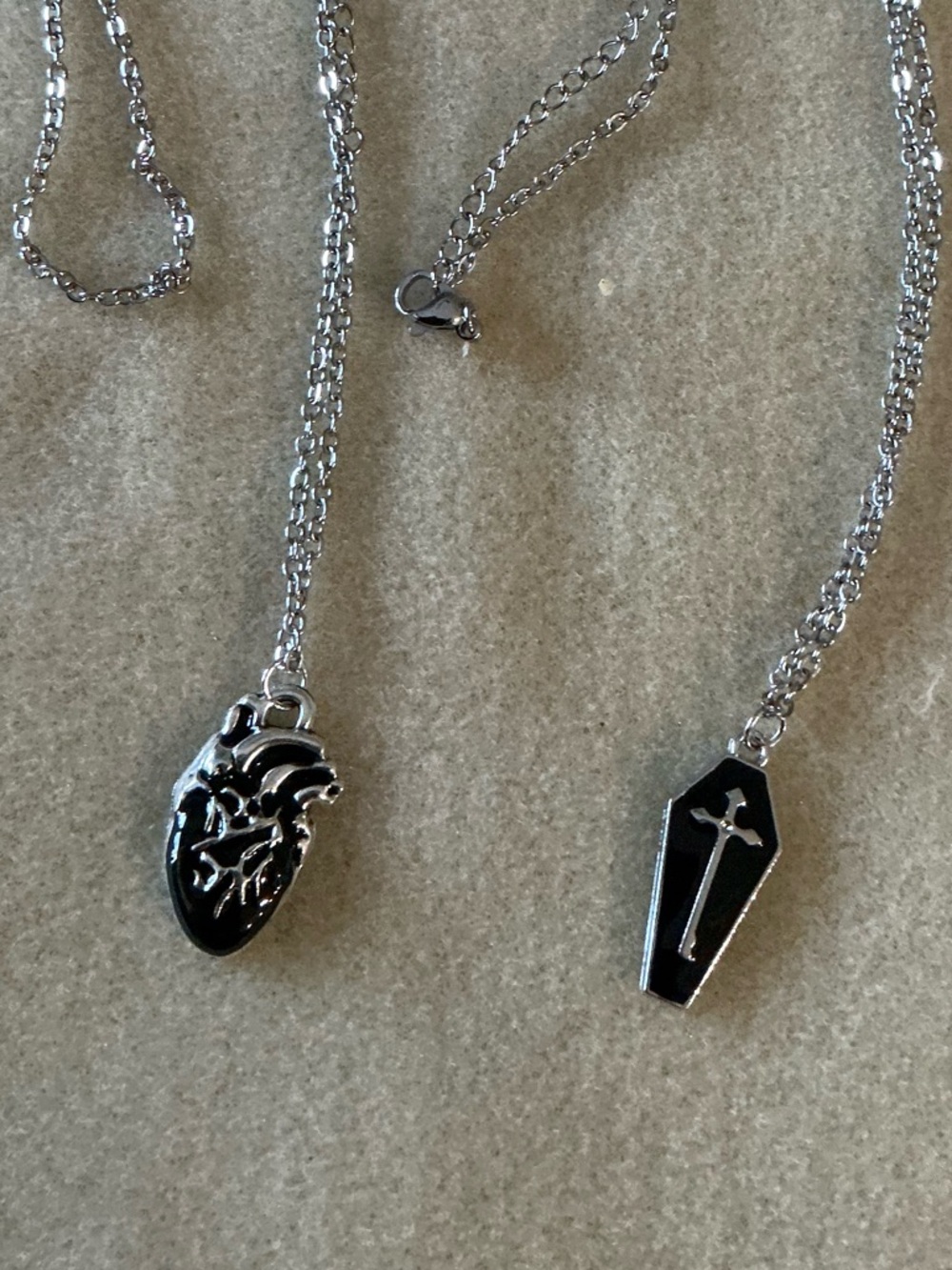 Silver Tone Anatomical Heart & Coffin Cross Pendant Necklaces, each 22” - Picture 2 of 2